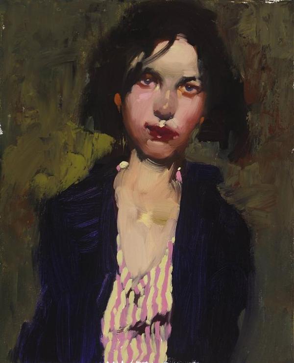 milt-kobayashi_bessie-s-striped-shirt_oil-on-canvas_12x14in
